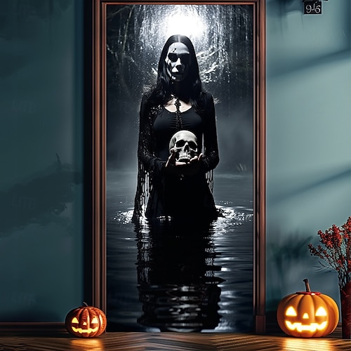  halloween dørdekorasjoner spøkelse brud halloween dørdeksler dør billedvev dør gardin dekorasjon bakteppe dør banner for inngangsdør gårdshus ferie fest dekor forsyninger
