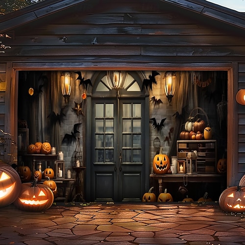  decorazioni per porte di Halloween, copertura per porta da garage di Halloween, striscione per esterni con zucca, porta vintage spaventosa, grande fondale, decorazione per le vacanze, porta da garage