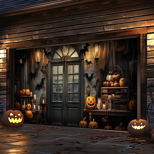  decorazioni per porte di Halloween, copertura per porta da garage di Halloween, striscione per esterni con zucca, porta vintage spaventosa, grande fondale, decorazione per le vacanze, porta da garage