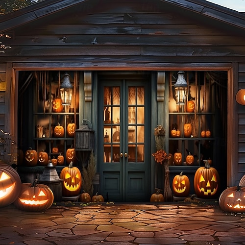  decorazioni per porte di Halloween, copertura per porta da garage di Halloween, striscione per esterni con zucca, porta vintage spaventosa, grande fondale, decorazione per le vacanze, porta da garage