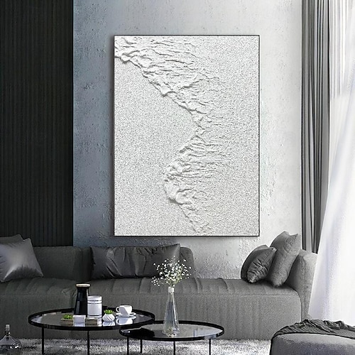 2026年 波の油絵 手作りの白い石膏アート キャンバスに描かれた石膏