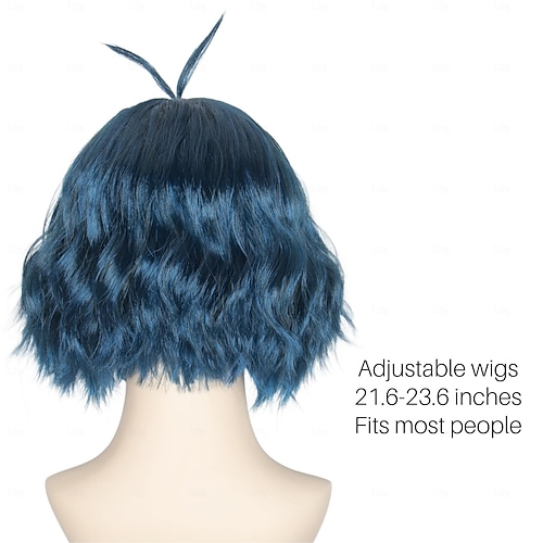 Inside Out Envy Wig Short Wavy Deep Blue Wig with Hairpins
