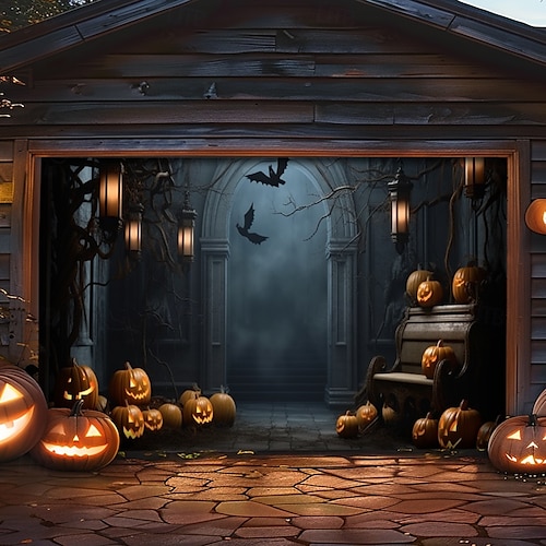  decorazioni per porte di Halloween, copertura per porta da garage di Halloween, striscione per esterni con zucca, porta vintage spaventosa, grande fondale, decorazione per le vacanze, porta da garage