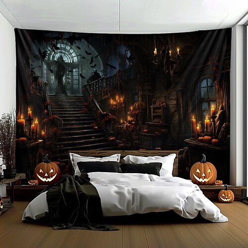  halloween dekorationer jagat hus hängande gobeläng väggkonst stor gobeläng väggmålning dekor fotografi bakgrund filt gardin hem sovrum vardagsrum