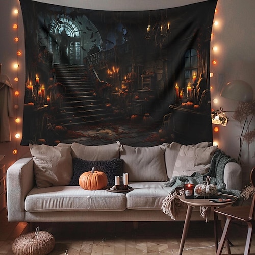  halloween dekorationer jagat hus hängande gobeläng väggkonst stor gobeläng väggmålning dekor fotografi bakgrund filt gardin hem sovrum vardagsrum