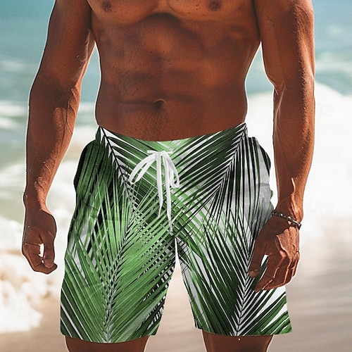  Homens Folha Plantas Tropicais Calção de Banho Bermuda de Surf Calção Cintura Média Moda Roupa de rua Designer Casual Diário Feriado Bolsos Com Cordão Cintura elástica Designer Roupa