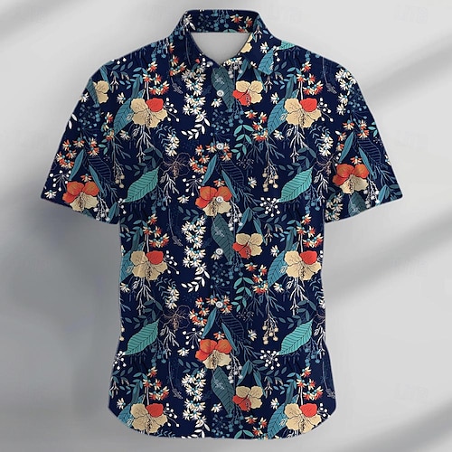  Voor heren roze Bloemig Tropische bloemen Overhemd Hawaiiaans overhemd Overhemd met knopen Korte mouw Overhemd Strijkijzer Overhemden met kraag Casual Strandstijl Vakantie Causaal Avond Feest Wit