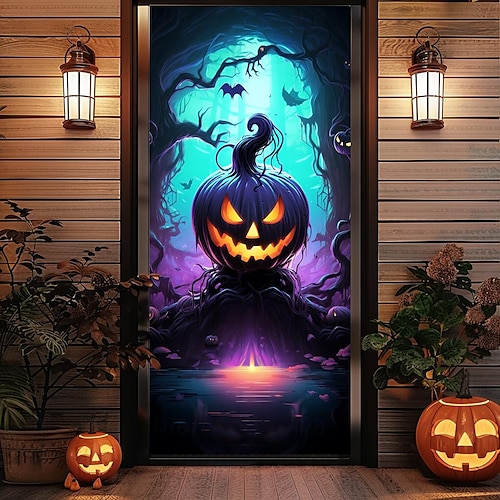  decorazioni per porte di Halloween copriporta di Halloween zucca di Jack O' Lantern arazzo per porta del castello tenda per porta decorazione sfondo striscione per porta per porta d'ingresso fattoria