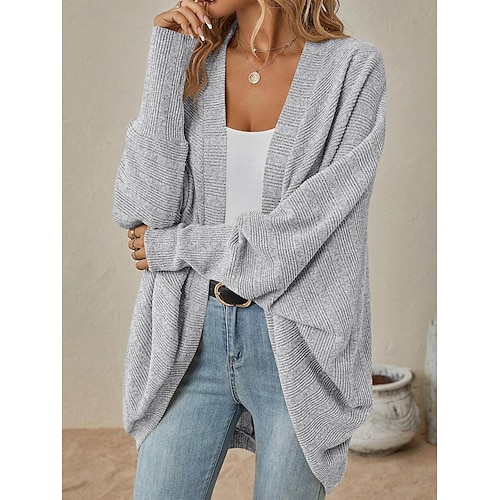 Damen Cardigan-Mantel Lässig Einfarbig Gerippt Öffnung vorne Gestrickt Fledermaus Ärmel Langarm Normale Oberteile Stricken Täglich Rosa Blau Frühling Herbst