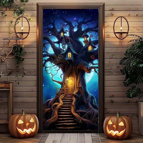  decorazioni per porte di Halloween copriporta di Halloween arazzo per porta con zucca e corvo, tenda per porta con sfondo decorativo, striscione per porta d'ingresso, decorazioni per feste in