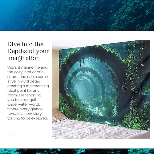  Submarine Cabin Undersea Hanging Tapestry Wall Art Large Tapestry Mural Decor Photograph Backdrop Blanket Curtain Home Bedroom Living Room Decoration