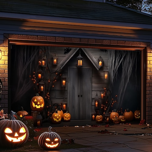  decorazioni per porte di Halloween, copertura per porta da garage di Halloween, striscione per esterni con zucca, porta vintage spaventosa, grande fondale, decorazione per le vacanze, porta da garage