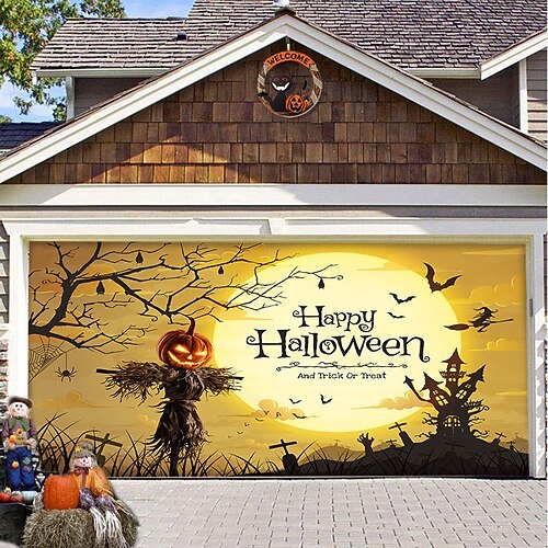 THISFIND Halloween-Garagentor-Flagge – 4,8 X 90,6 Cm, Leuchtet Im Dunkeln, Fledermaus-Kürbis-Design