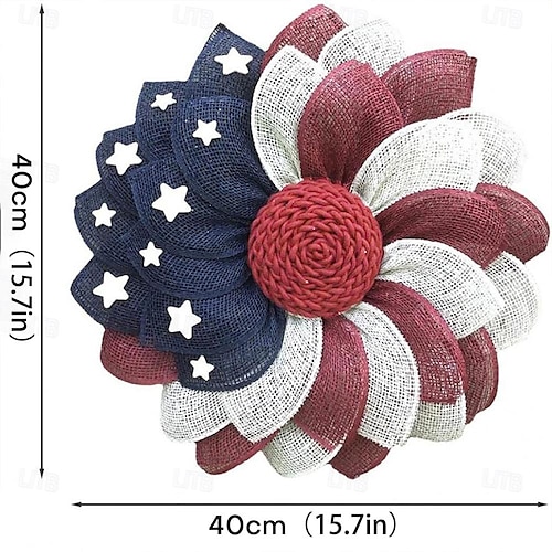  patriotisk krans amerikansk uavhengighetsdag dekorasjon rød hvit blå krans 4. juli kranser - rødhodet blomsterdørhenger for minnedag/den fjerde juli