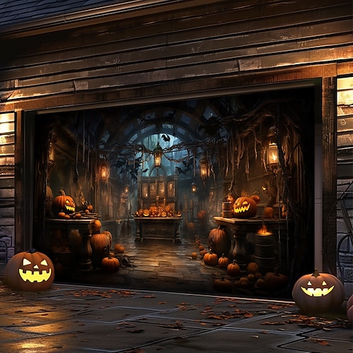  decorazioni per porte di Halloween, copertura per porta da garage di Halloween, striscione per esterni con zucca, porta vintage spaventosa, grande fondale, decorazione per le vacanze, porta da garage