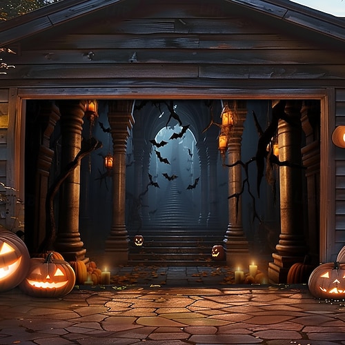  decorazioni per porte di Halloween, copertura per porta da garage di Halloween, striscione per esterni con zucca, porta vintage spaventosa, grande fondale, decorazione per le vacanze, porta da garage