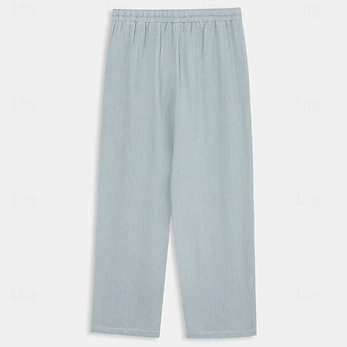  Voor heren Linnen broek Broek Zomerbroek Voorvak Plooien Recht been Effen Comfort Ademend Volledige lengte Casual Dagelijks Feestdagen Modieus Basic Donker kaki Zwart Micro-elastisch