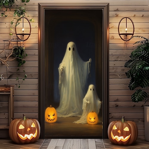  halloween dörr dekorationer spöken halloween dörr täcker dörr gobeläng dörr gardin dekoration bakgrund dörr banderoll för ytterdörr bondgård semester fest dekoration tillbehör