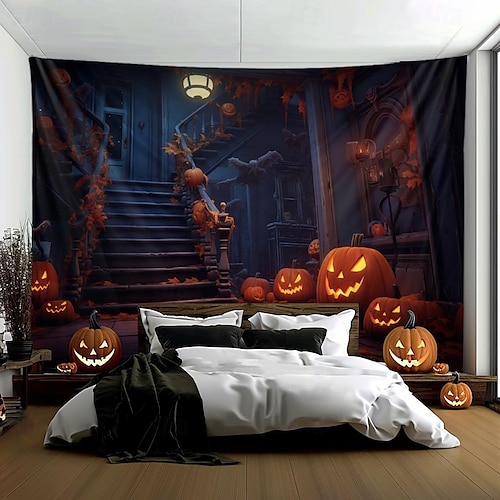 halloween dekorationer jagat hus hängande gobeläng väggkonst stor gobeläng väggmålning dekor fotografi bakgrund filt gardin hem sovrum vardagsrum