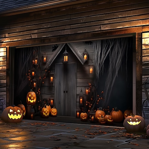  decorazioni per porte di Halloween, copertura per porta da garage di Halloween, striscione per esterni con zucca, porta vintage spaventosa, grande fondale, decorazione per le vacanze, porta da garage