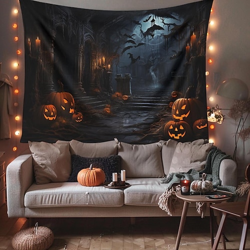  halloween dekorationer jagat hus hängande gobeläng väggkonst stor gobeläng väggmålning dekor fotografi bakgrund filt gardin hem sovrum vardagsrum