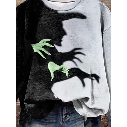  Femme T shirt Tee Bloc de couleur Imprimer Halloween du quotidien Décontractées manche longue Col Ras du Cou Violet Printemps Automne hiver
