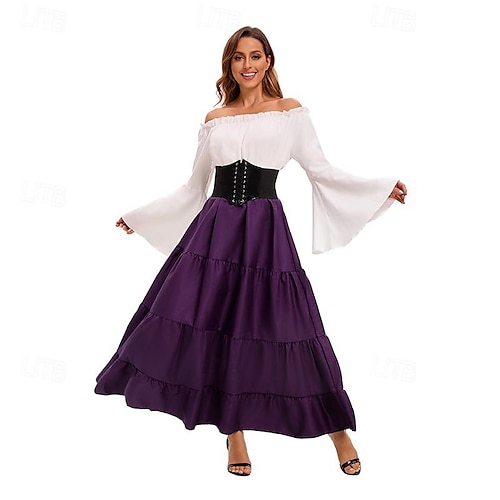 Vintage Inspired Party Costume Masquerade Solid Color Round Neck Fancy Dress  Women's Celtic Pirate Fantasy Halloween Casual Daily Party / Cocktail  Adults' Dress Legguards All Seasons 2026