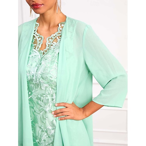  Damen Minikleid Kleid-Set A Linie Kleid Elegant Formell Party Hochzeitsgast Cocktailparty Lässiger Schnitt Dreiviertelarm V Ausschnitt Hellgrün Sommer Frühling Herbst