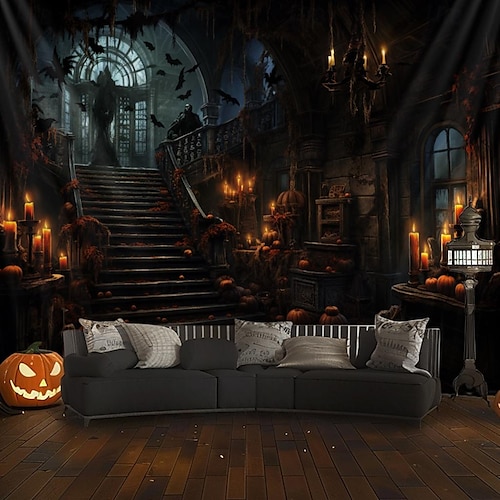  halloween dekorationer jagat hus hängande gobeläng väggkonst stor gobeläng väggmålning dekor fotografi bakgrund filt gardin hem sovrum vardagsrum