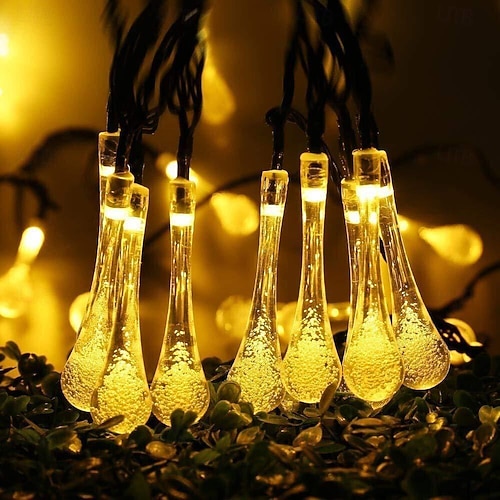 6,5 m 30 LEDs Solar Wassertropfen Lichterkette Outdoor wasserdichte Lichterkette 8 Modi Beleuchtung Urlaub Hochzeit Garten Rasen Weihnachten Halloween Terrassendekoration 2026