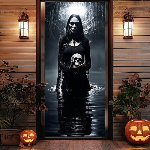  halloween dørdekorasjoner spøkelse brud halloween dørdeksler dør billedvev dør gardin dekorasjon bakteppe dør banner for inngangsdør gårdshus ferie fest dekor forsyninger