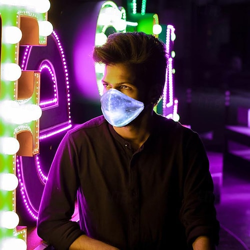  7 έγχρωμα φώτα μάσκα προσώπου led light up καρναβαλιού επαναφορτιζόμενη λάμψη φωτεινή μάσκα σκόνης για πάρτι χορευτικό ρέιβ