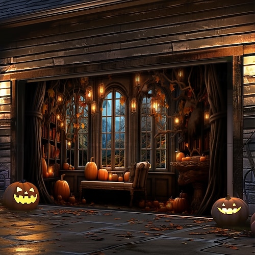 decorazioni per porte di Halloween, copertura per porta da garage di Halloween, striscione per esterni con zucca, porta vintage spaventosa, grande fondale, decorazione per le vacanze, porta da garage