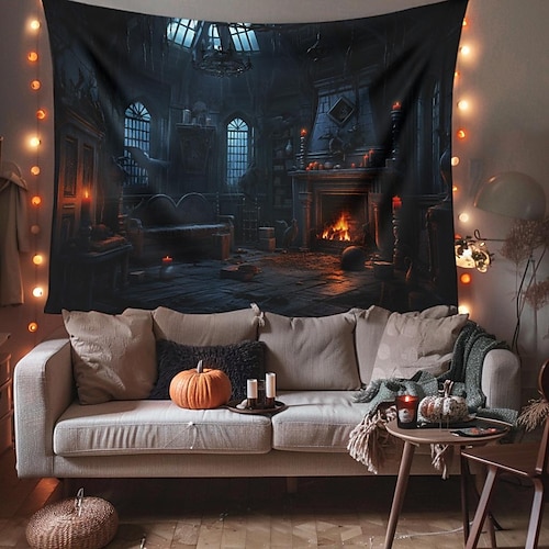  halloween dekorationer jagat hus hängande gobeläng väggkonst stor gobeläng väggmålning dekor fotografi bakgrund filt gardin hem sovrum vardagsrum