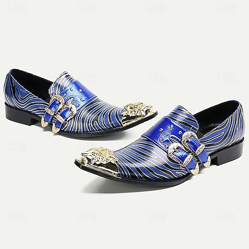  blau gestreifte Monkstrap-Schuhe für Herren – Premium-Rindsleder mit Doppelschnalle und Zehenkappe aus Metall