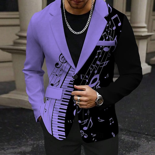  Homme Notes de Musique manche longue Col Rabattu Affaires Occasionnel Tenue de soirée Quotidien Boutons Imprimé Multi-poches