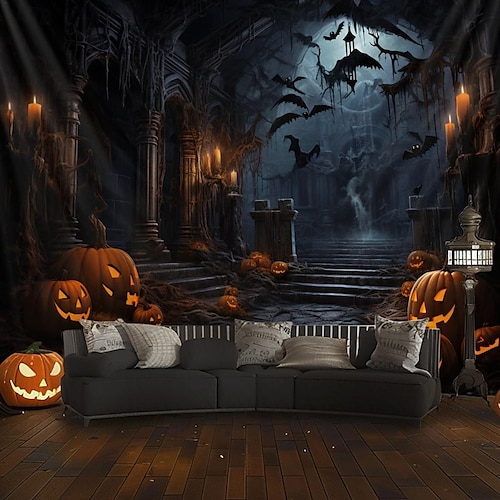 halloween dekorationer jagat hus hängande gobeläng väggkonst stor gobeläng väggmålning dekor fotografi bakgrund filt gardin hem sovrum vardagsrum
