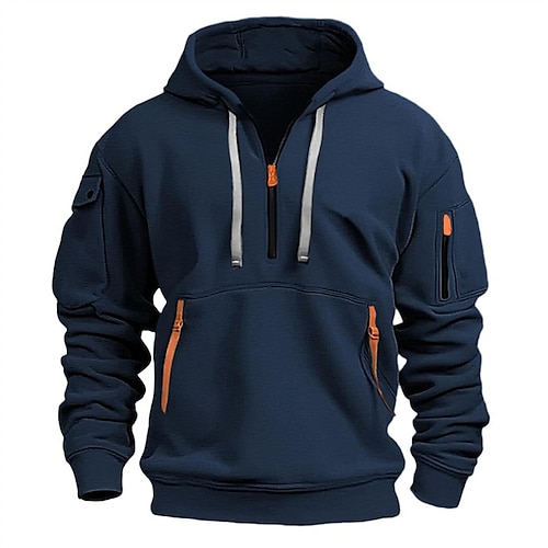 

Men's Hoodie Quarter Zip Hoodie Black Navy Blue Khaki Light Grey Hooded Plain Pocket Sports & Outdoor Daily Holiday Streetwear Basic Casual Spring & Fall Clothing Apparel Hoodies Sweatshirts