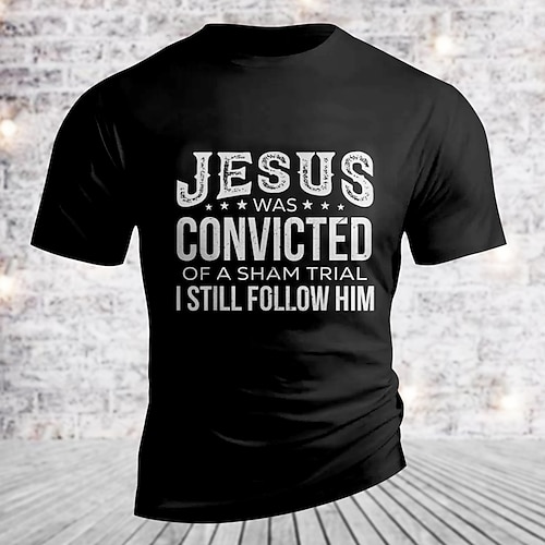 

Jesus Convinced Letter Print Men's Graphic Cotton Blend T Shirt Sports Classic Shirt Short Sleeve Comfortable Tee Summer Spring Fashion Designer Clothing