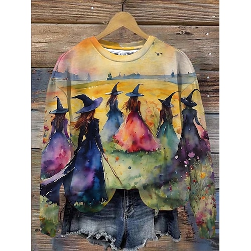 

Women's Halloween Sweatshirt Pullover Polyester Witch Halloween Print Casual Crew Neck Long Sleeve Top Micro-elastic Spring Fall & Winter