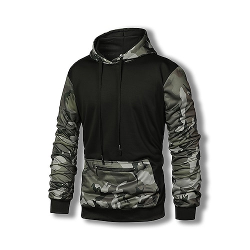 

Men's Hoodie Black Hooded Color Block Camouflage Patchwork Pocket Sports & Outdoor Daily Holiday Streetwear Basic Casual Spring & Fall Clothing Apparel Hoodies Sweatshirts