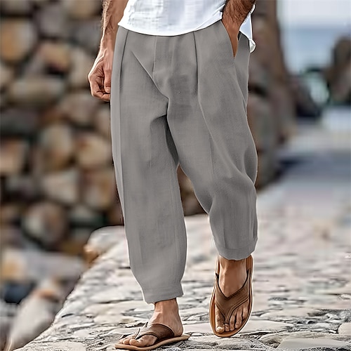 

Men's Trousers Summer Pants Tapered Carrot Pants Beach Pants Front Pocket Pleats Plain Comfort Breathable Casual Daily Holiday Fashion Streetwear Black White