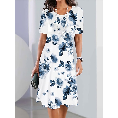 

Mulheres Vestido casual Vestido T shirt Vestido formal Floral Imprimir Gola Redonda Vestido midi à moda Casual Diário Férias Manga Curta Verão