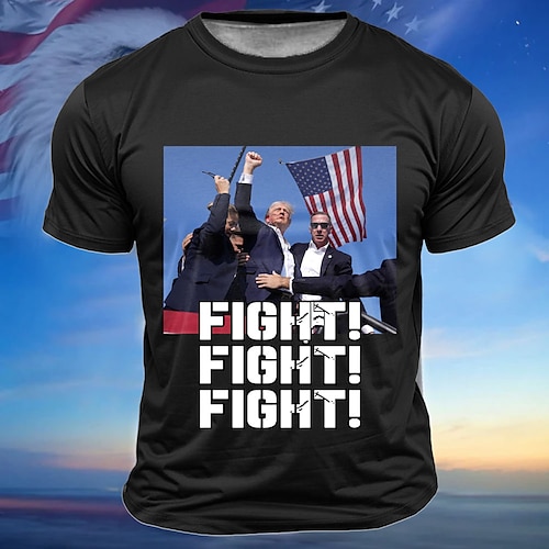 

Donald Trump Shooting Makes Me Stronger Fight Shirt Men's T shirt Tee American US Flag Crew Neck Clothing Apparel 3D Print Short Sleeve Vintage Daily