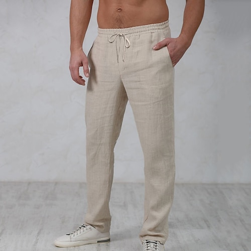 

Per uomo Pantaloni di lino Pantaloni Pantaloni estivi Pantaloni da spiaggia A cordoncino Vita elastica Gamba dritta Liscio Comfort Esterno Informale Giornaliero Streetwear Moda Bianco Blu marino