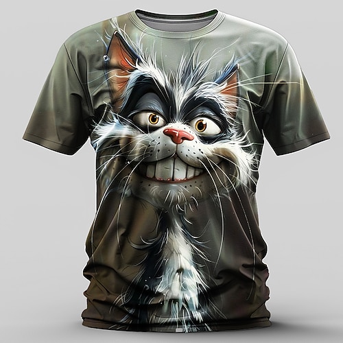 

Graphic Cat Retro Vintage Casual Street Style Men's 3D Print T shirt Tee Sports Outdoor Holiday Going out T shirt Purple Gray Short Sleeve Crew Neck Shirt Spring & Summer Clothing Apparel S M L XL