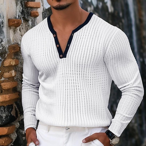 

Men's Waffle Henley Shirt Tee Top Long Sleeve Shirt Solid Color Henley Outdoor Casual Long Sleeve Button Clothing Apparel Fashion Designer Comfortable