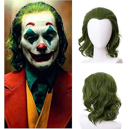 

Clown Wig Mersi Green Wigs For Joker Cosplay Wig Mens Boys Short Wavy Hair Wig For Party Halloween Wigs