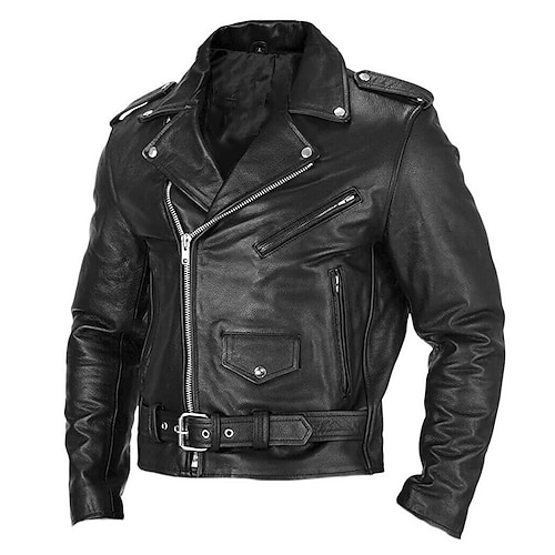 

Men's Leather Jacket Coat Biker Jacket Daily Outdoor clothing Windproof Pocket Spring & Fall Plain Punk Casual Lapel Regular Black Wine Blue Brown Jacket