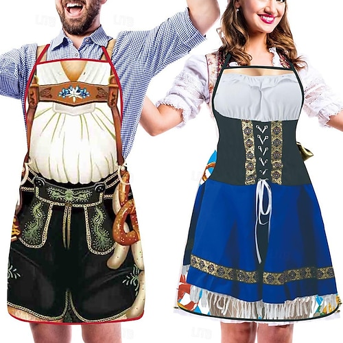 

Couples 2PCS Oktoberfest Apron Oktoberfest Party Couple German Dirndl with Adjustable Tying Ropes Cooking Gardening BBQ Baking Funny Costumes Munich Wiesn Halloween Carnival